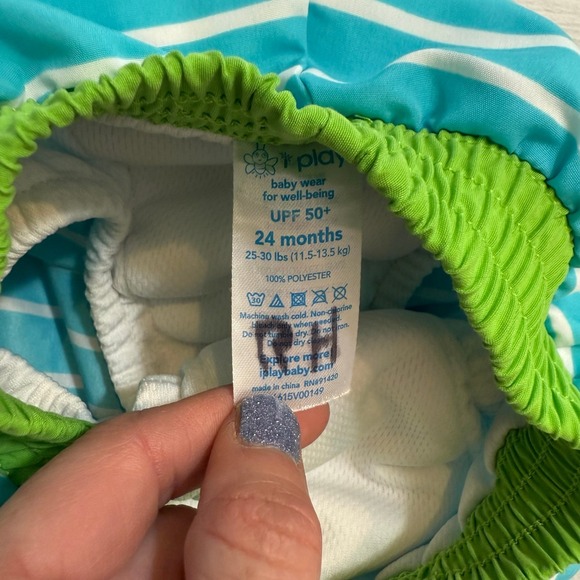 i play. Blue and Green Kids Swim Trunks - Picture 6 of 7